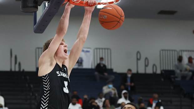 Sunrise Christian's Gradey Dick dunks the ball against Montverde Academy during their game at Arlington High School on Friday March 12, 2021. Jrca3557